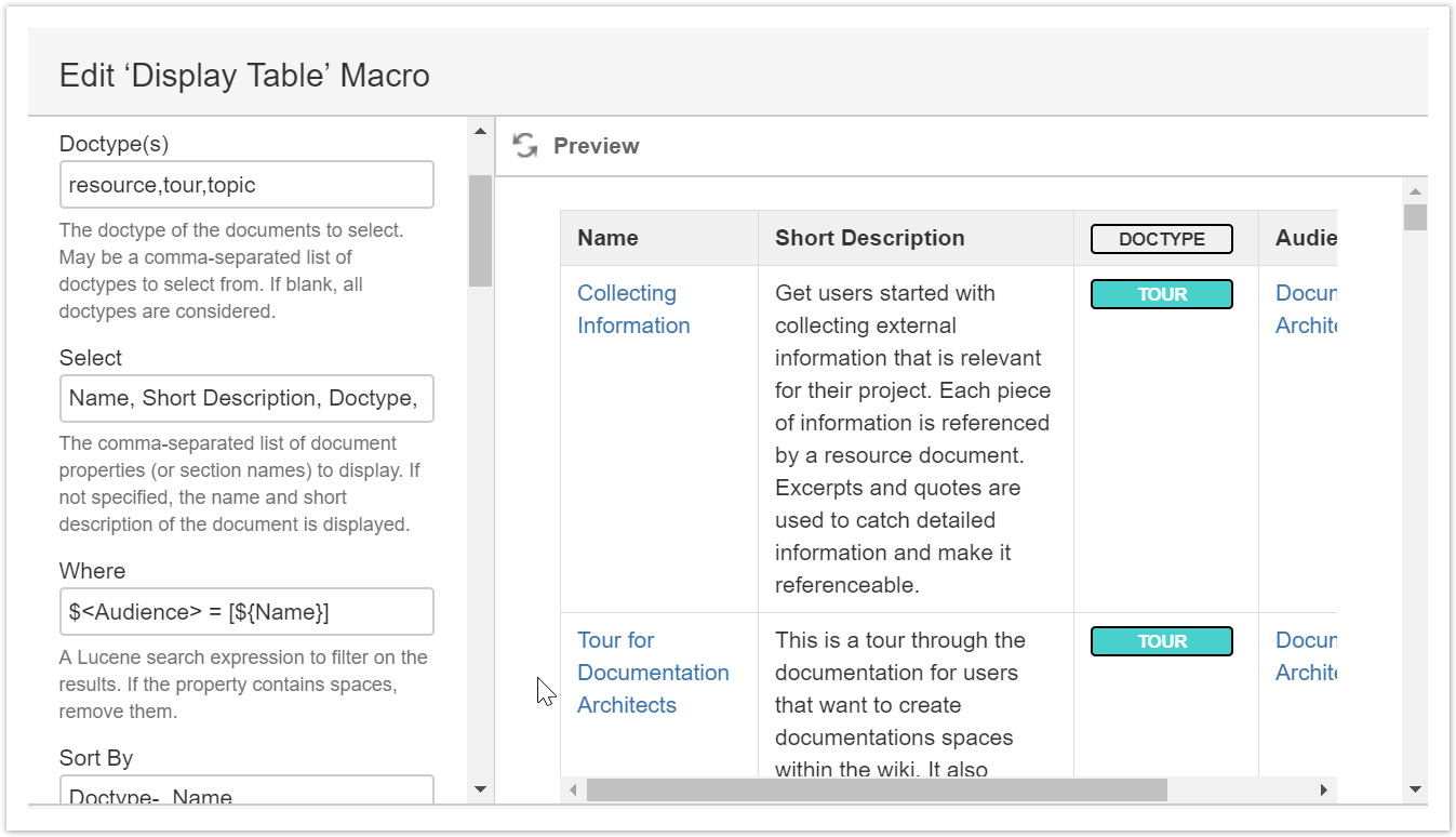 Display Table Macro in the Macro Editor