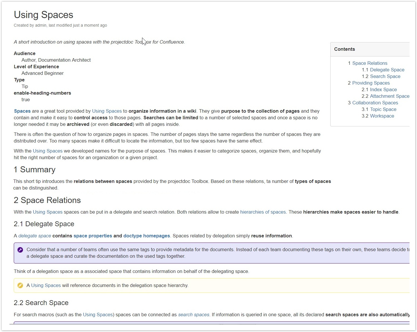 Screenshot of a page where the Summary section has a heading number, but is not shown in the table of contents