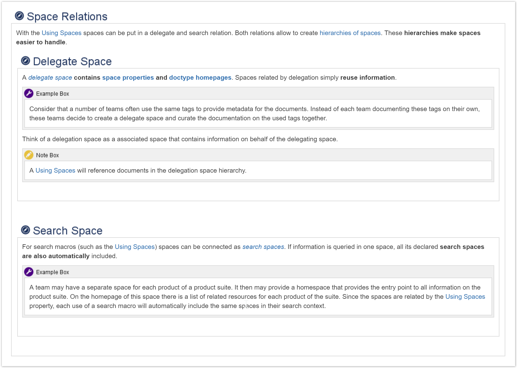 The screenshot from the Confluence editor shows a section with two subsections