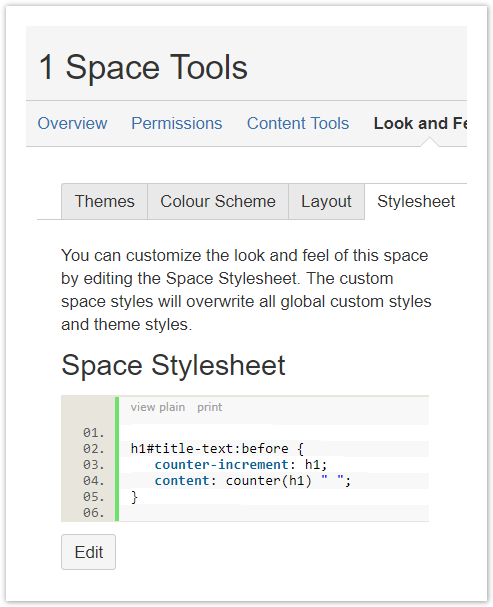 Stylesheet configuration for the space look and feel