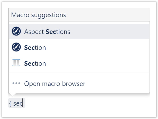 Screenshot showing the Macro Suggestions with projectdoc Macros
