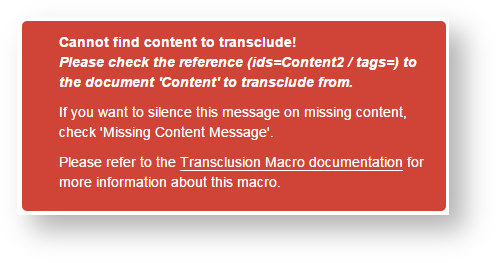 Example message on missing content 'Content2'.