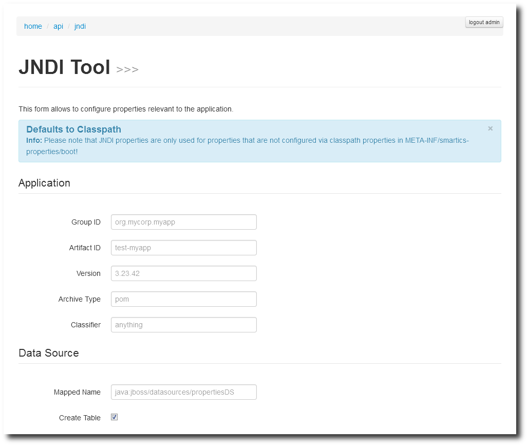 Screenshot showing the JNDI tool
